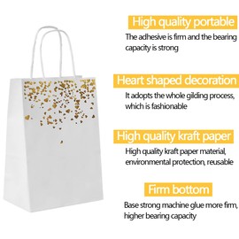 Gift Bag for Party 24 Pieces Kraft Classic Paper with Handles Bulk, Paper Shop Kraft Birthday Restaurant Take Away Shop Retail Sacks, Cardboard, White, Gold, 21x8x15 cm (Pack of 24)