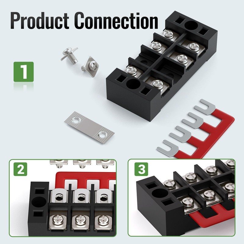KERWINN Dual Row 8 Position Screw Terminal Block, 25A Covered