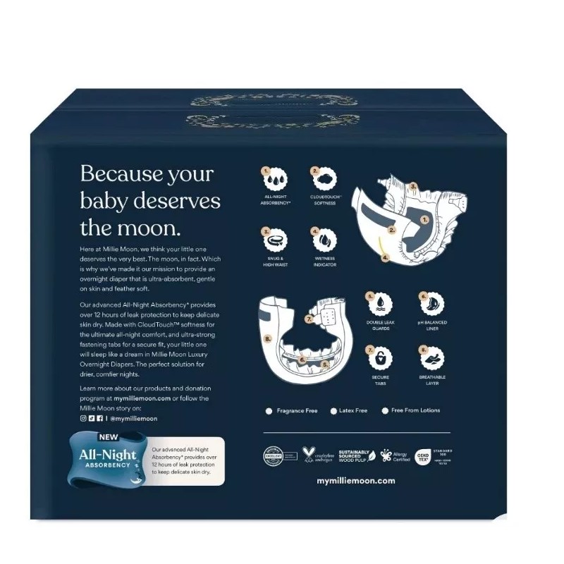 Millie Moon New All Natural Millie Moon Disposable Diapers OVERNIGHT