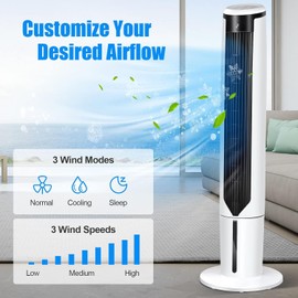 CHEFJOY 41” Oscillating Tower Fan, Bladeless Air Cooling Fan with Remote, 70° Oscillation, 3 Speeds & 3 Modes, 9H Timer, 4 Ice Packs, Portable Evaporative Air Cooler for Bedroom, Living Room, Office