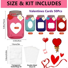 50 Pack Mason Jar Valentines Day Cards, Funny Valentine Gifts for Classroom, Valentines Day Cards for School Exchange Party Favors(Candy Not Included)