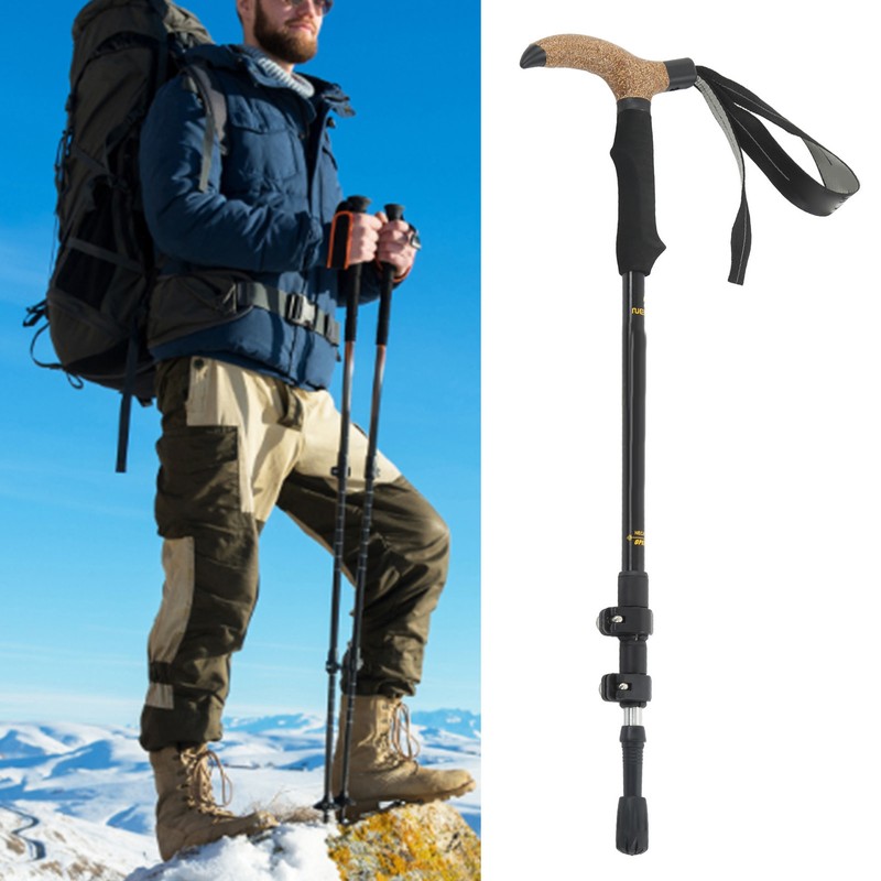 3 Section Retractable Hiking Stick Aluminum Alloy Mountaineering Balance Pole