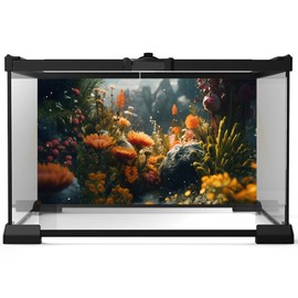 Riivvdise Foggy Stone Terrarium Background Green Seaweed Scenery Orange Floral Aquarium Background Durable Reptile Habitat Flower Background Mysterious Tank Backdrop Vinyl 48x18in