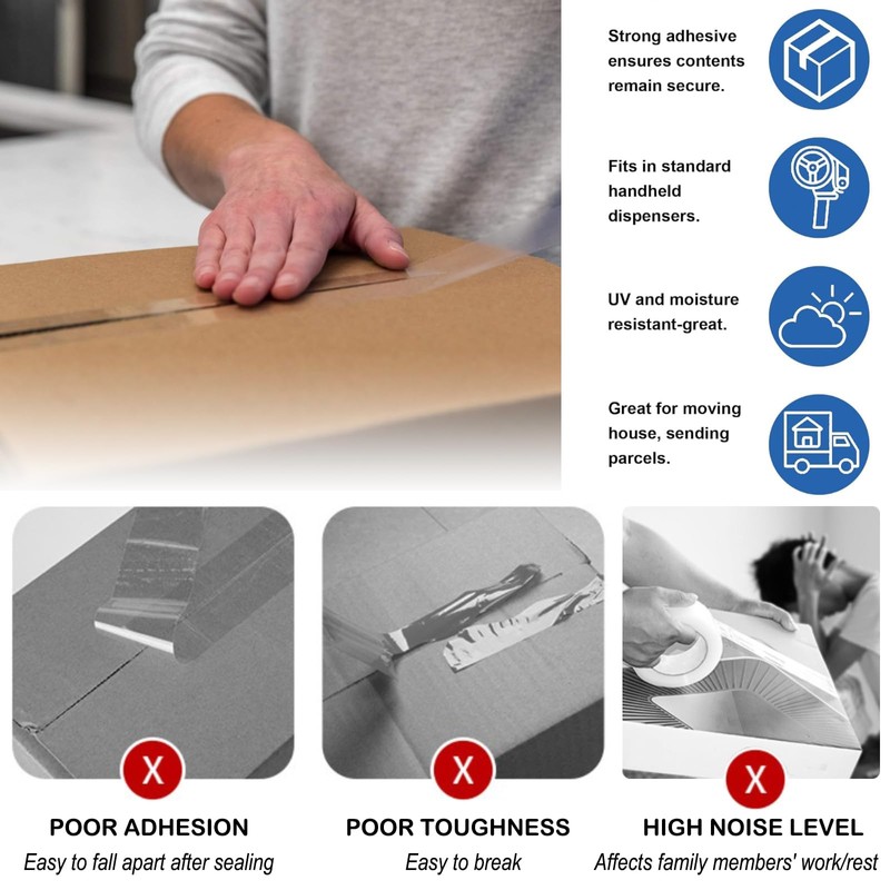 Joaecosmhui Low-Noise Parcel Tape Transparent for Packing Parcels and Shipping