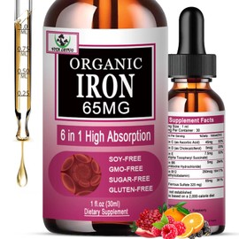 Iron Supplement for Women with Vitamin C,6-in-1 Liquid Supplement w/Vitamin B12,Vitamin B6,High Absorption Liquid Iron Drops for Red Blood Cells & Immune Support,Non-GMO, Gluten Free