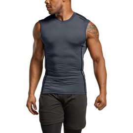 TSLA Men's Sleeveless Workout Shirts, Dry Fit Running Compression Cutoff Shirts, Athletic Training Tank Top, Active Top Charcoal, Small