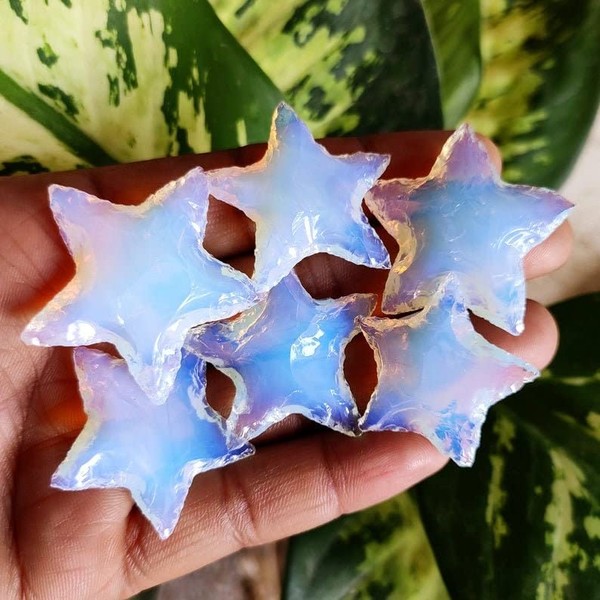 5 Pcs Opalite Stars, Opal Star, Opalite Crescent Stars, Carved