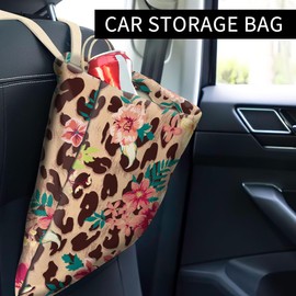 ABUIFDK Cute Car Trash Can, Hanging Car Organizer, Vintage Foral Leopard