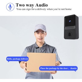 CherryBlossoms WiFi Wireless Video Doorbell for Home,100-degree Wide-Angle Lens,with Rechargeable Lithium Battery,No Wiring Required,AI Recognition,Night Vision (Black)