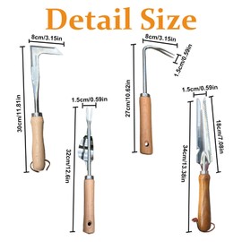 SHGarden Weed Puller Tool 4pcs Crack Weeder Crevice Weeding Tool Stainless Steel Manual Weeder Paver Multifunctional Garden Crack Hand Weed Remover with Wooden Handle for Lawn Garden SH0082