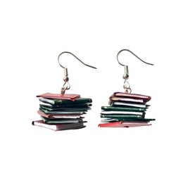 Miniblings Books, Earrings, Reading, Book-Stack, Bookworm, Colourful Paper, Handmade Fashion Jewellery, Silver-Plated Earrings, Paper