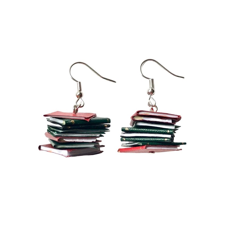 Miniblings Books, Earrings, Reading, Book-Stack, Bookworm, Colourful Paper, Handmade Fashion