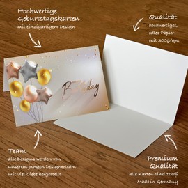 1 Premium Birthday Card 18 x 12 cm Folding Card with Envelope Greetings Card Happy Birthday Greeting Card for Birthday to Congratulate Grey and Pink