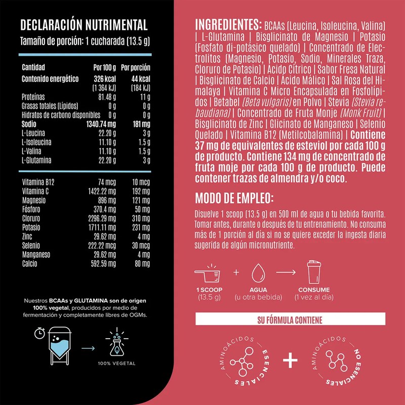 Birdman BCAA L Glutamina en Polvo con Electrolitos Vitamina B12