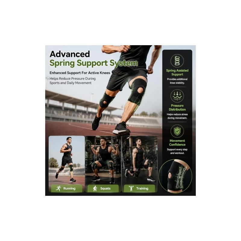 2 Pack Knee Support Brace Spring Compression Sleeve for Men
