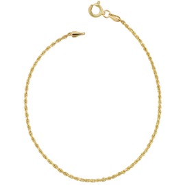 Kooljewelry 10k Yellow Gold Rope Anklet (1.8 mm, 10 inch), 10 inch, Yellow Gold, no gemstone