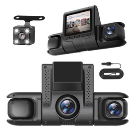 Dashcam para Auto,Cámara Carro de 4 canales（Frente + Fondo + Lados + Interior), 1080P HDR, 64GB Card,Visión Nocturna,Grabación en Bucle, Sensor G,Monitor de Aparcamiento,protección de panorámica 360 °