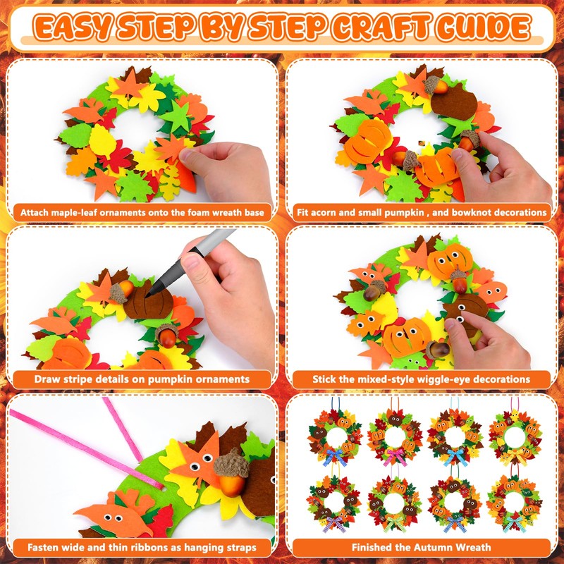 Homgaty Autumn Wreath Making Kit, 8 Pack DIY Fall Craft