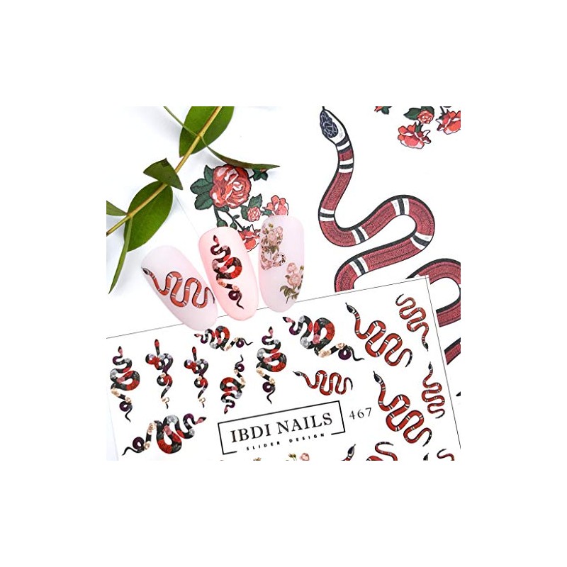 IBDI Snake and Flower nail Decals/Sliders for manicure or pedicure,