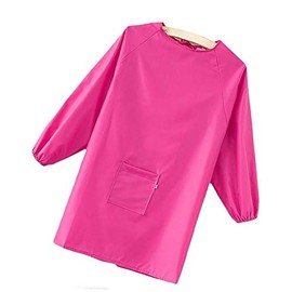 Kids Smock Waterproof Painting Apron with Long Sleeves and 1 Pocket for Arts Classroom Cooking Baking (Rose Red)