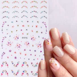 10 Sheets Flower Nail Art Stickers Decals 3D Fall Daisy Nail Decals Summer Self-Adhesive Nail Art Supplies White Yellow Colorful Leaf Floral Designs Nail Accessories for Women Manicure Decorations
