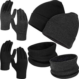6 Pieces Winter Beanie Hat Scarf Touchscreen Gloves Neck Warm Knitted Fleece Lined for Men and Women (Black, Dark Grey)