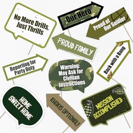 Welcome Home Soldier Photo Booth Kit - Military Party Decorations - Selfie Props with Sticks - 10pcs