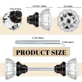 2 Set Glass Door Knobs Mortise Style Fluted Crystal Door Knobs Antique Door Knobs with Spindle Antique Doorknobs for Interior Doors(Bronze, with Hole)