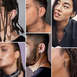 Black Earrings Women Men Stainless Steel Hanging Dangling Earring