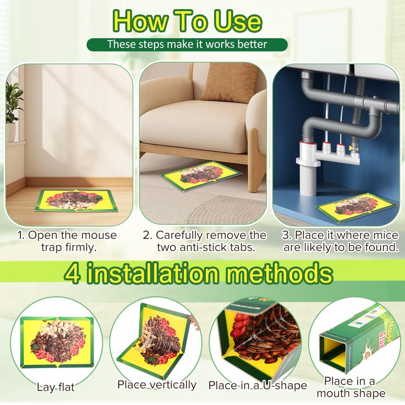 Qualirey 12 Pack Sticky Mouse Traps, Extra Large Glue Boards