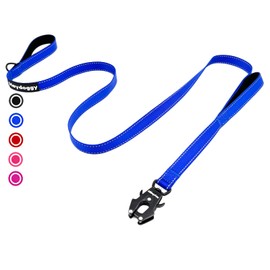 Strong Heavy Duty Dog Leash - 6ft Reflective Nylon Training Leash with Soft Padded Double Handle & Auto Lock Frog Clip, Safety Traffic Control for Large Medium Small Dog No Pull Walking (DarkBlue,6ft)