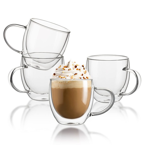 Sweese Clear Coffee Mugs - 8 oz Double Wall Glass Coffee Mugs Set of 4, Perfect for Espresso, Latte, Cappuccino (415.101)