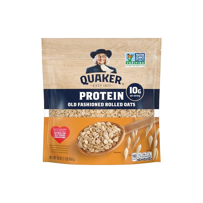 Quaker Protein Old Fashioned Rolled Oats, 10g Protein per Serving,