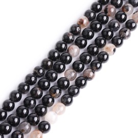 Gem-Inside 6mm Natural Stone Mixed Black Tourmaline Round Polished Beads for Making Jewelry - Adult Bulk 15 inch Jewellery Making Beads