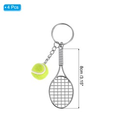 [PATIKIL] Tennis Key Chain 4pcs Alloy Mini Tennis Racquet Keychain Key Ring Tennis Ball Cute Sports Key Ring Green