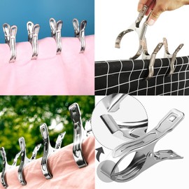 8 Pack 12cm Beach Towel Clips, Large Stainless Steel Sunbed Towel Pegs Laundry Clip Clamps Hanging Clothes Pegs Quilt Clothespins for Heavy Clothing Sun Lounger(Silver)
