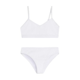 Kanu Surf Girls' Willow V-Neck Bikini Beach Sport 2-Piece Swimsuits, Ruched Solid White