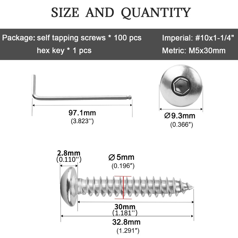 Ranstac M5 x 30mm Hex Socket Pan Head Self Tapping