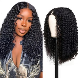 V Part Wig Human Hair curly Upgrade U Part Wig for Black Women Kinky curly Glueless Clip In Half Wig No Leave Out Wigs 180% Natural Color 18inch