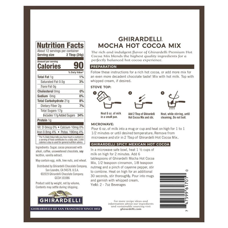 Ghirardelli Hot Cocoa Mix Mocha 10.5 oz Bag Pack 6