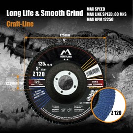 Merryland Craft-Line FC1108614-10 Flap Disc 125 mm 120 K T29 Flap Disc Zirconia Corundum Blue Abrasive Mop Disc Pack of 10