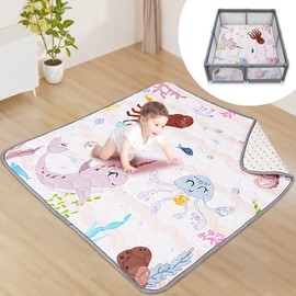 FAMOPLAY Baby Play Mats for Floor, Premium 50x50 Playpen Mat, Odorless Baby Mat, Soft Padding Infant Play Mat, Non-Slip Cushioned Baby Playmat for Babies, Machine Washable Easy Care (Marine Animals)