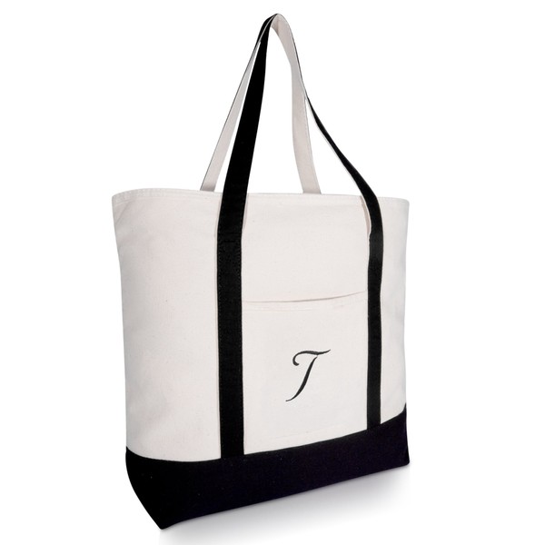 DALIX Personalized Tote Bag Monogram Black - T