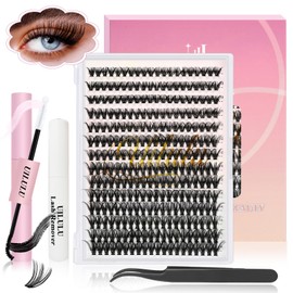 Uilulu Lash Clusters kit 9-16mm DIY Lash Extension Kit 280 40D D Curl Lash Clusters 0.07D Natural Individual Lashes Clusters False Eyelashes Wispy Eye Lash Kits Extensions Kit Fake Lashes