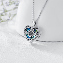 SOULMEET Cameo Sunflower Heart Locket Necklace That Holds 3/4/5 Pictures, Sterling Silver You are My Sinshine Expandable Pictures Locket Necklace Keep Family Members Near to You, Metal, Cubic Zirconia