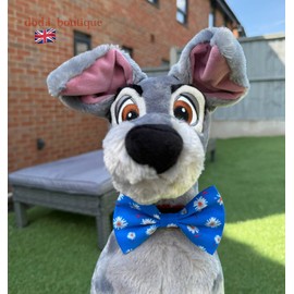 New Dogs Bow Tie Bowtie Summer Flowers red pink blue flower Elastic Band attach COLLAR ACCESSORY Handmade UK (Blue flowers Small)