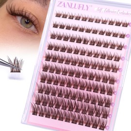 ZANLUFLY Self-Adhesive Eyelash Clusters – Natural Dark Brown Pre-Glued Individual Lashes, 8–16mm, Wispy Press-On Lashes, No Glue Needed