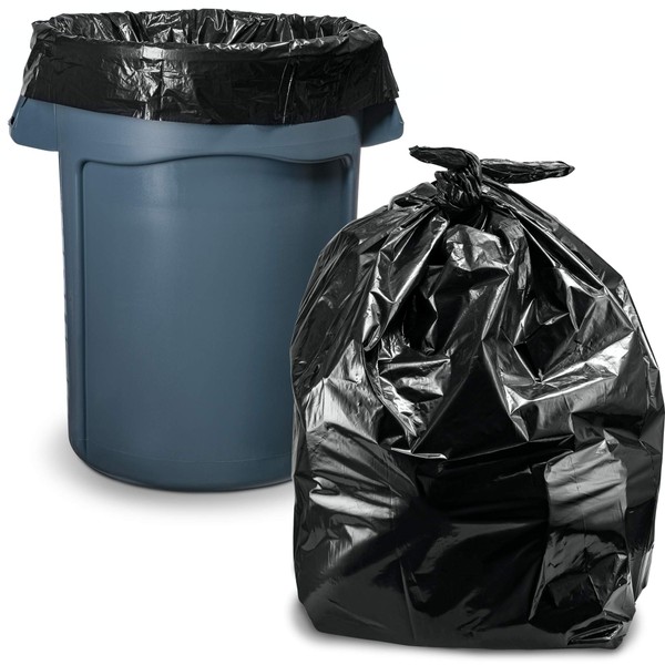 55-60 Gallon Trash Bags, (100 Count/w Ties) Large Black Trash Bags, 38"W x 58"H, 1.2 Mil