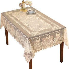 WUBODTI Mantel rectangular de encaje floral blanco roto para festividades, festivales, fiestas, baby shower, banquetes, clásico, para mesas rectangulares, comedor, cocina, marfil, 60 x 90 pulgadas