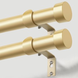 KAMANINA Curtain Rods 2 Pack, Heavy Duty Curtain Rod for Windows 66 to 120 Inch, 1 Inch Gold Modern Drapery Rods with End Cap (32"-120", 2Pack)